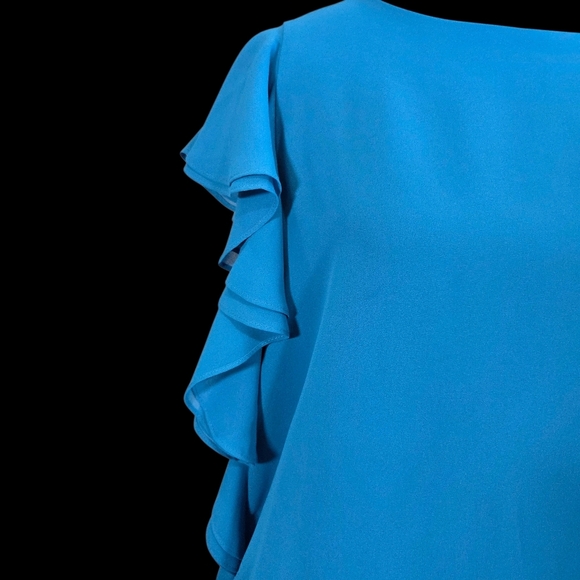 Algo Vintage Elegant Blue Ruffle Sleeve Midi Dress Size L - Picture 3 of 7